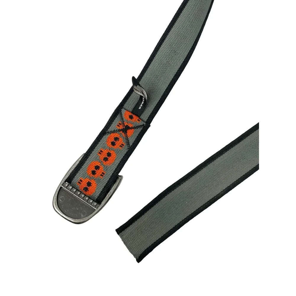 Chaco Webbing skull‎ print belt One Size braided silver tone buckle gray orange
